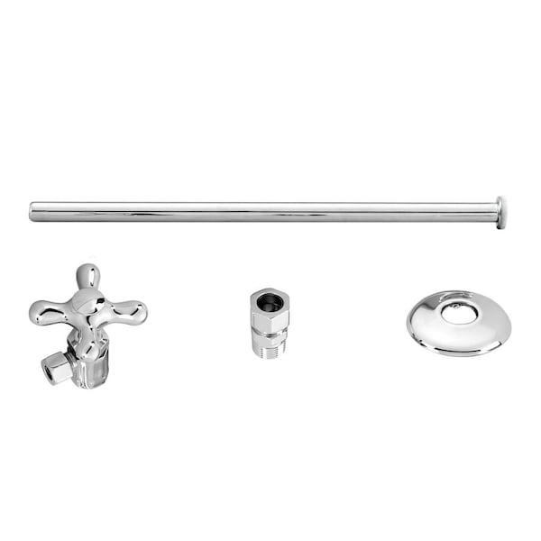 Westbrass Toilet Kit W/ Stop and Flat Head Riser, Cross Handle in Polished Chrome D1812T-26 - main
